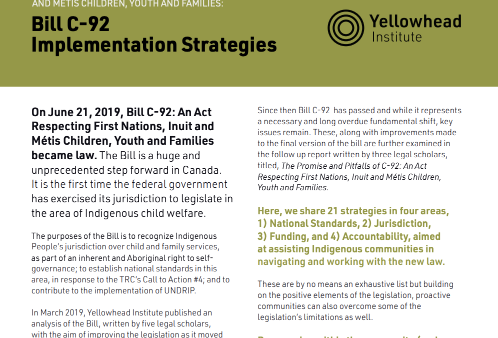 Bill C-92 Implementation Strategies Fact Sheet (Yellowhead Institute)